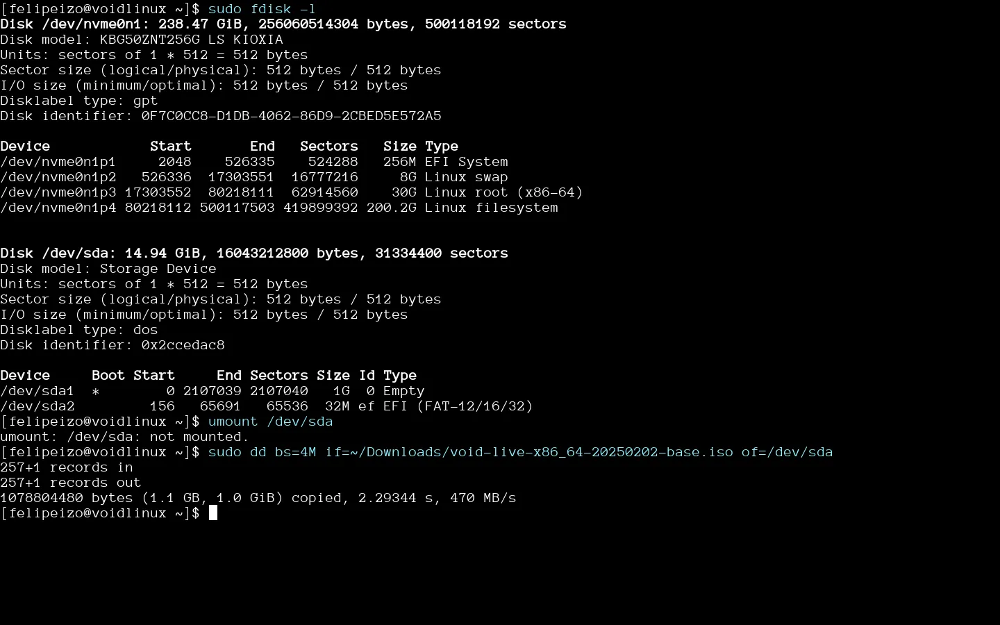 Linux terminal with commands