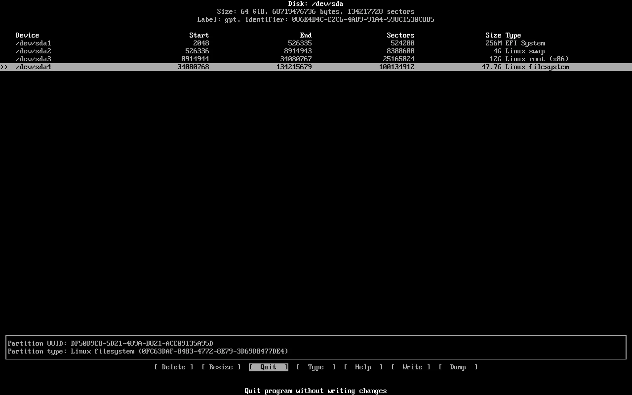 void-installer cfdisk partition